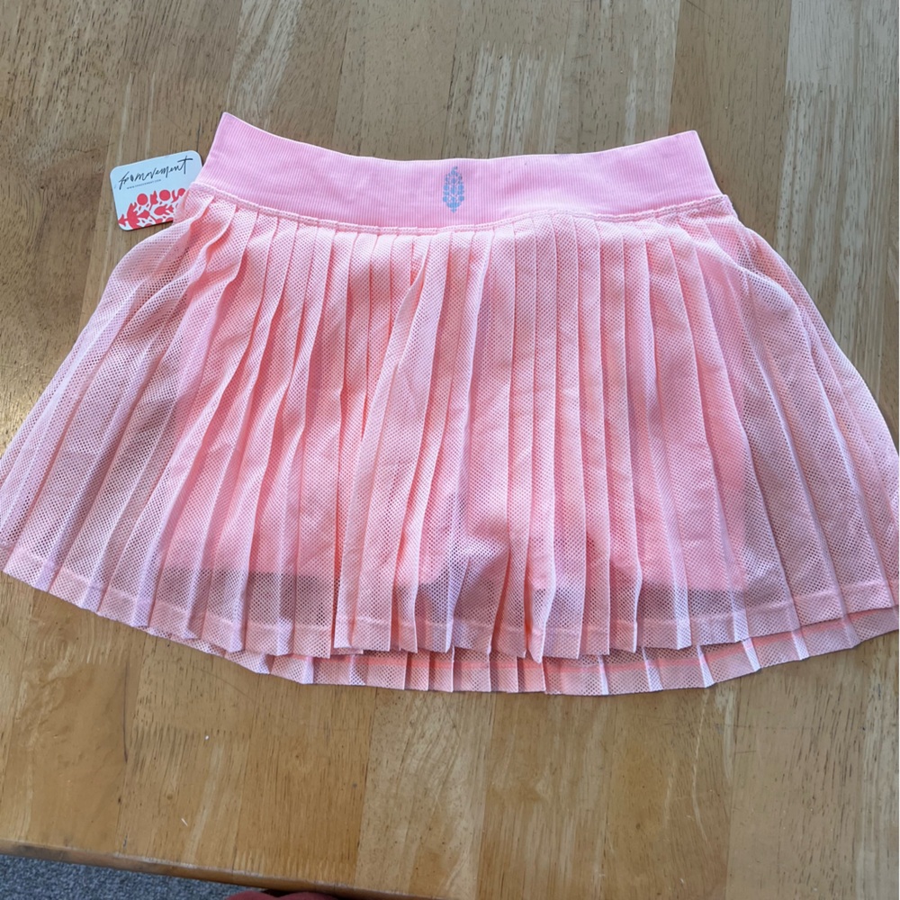 Free People Spring Rally Ruffle Coral Pleated Mini Skirt - Picture 2 of 9